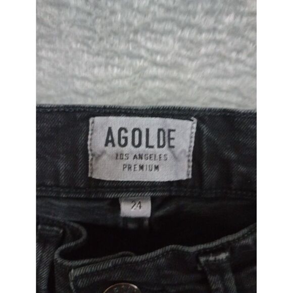 AGOLDE Sophie Crop High Rise Black Denim Raw Hem Skinny Leg Jeans Size 24 - Picture 5 of 16